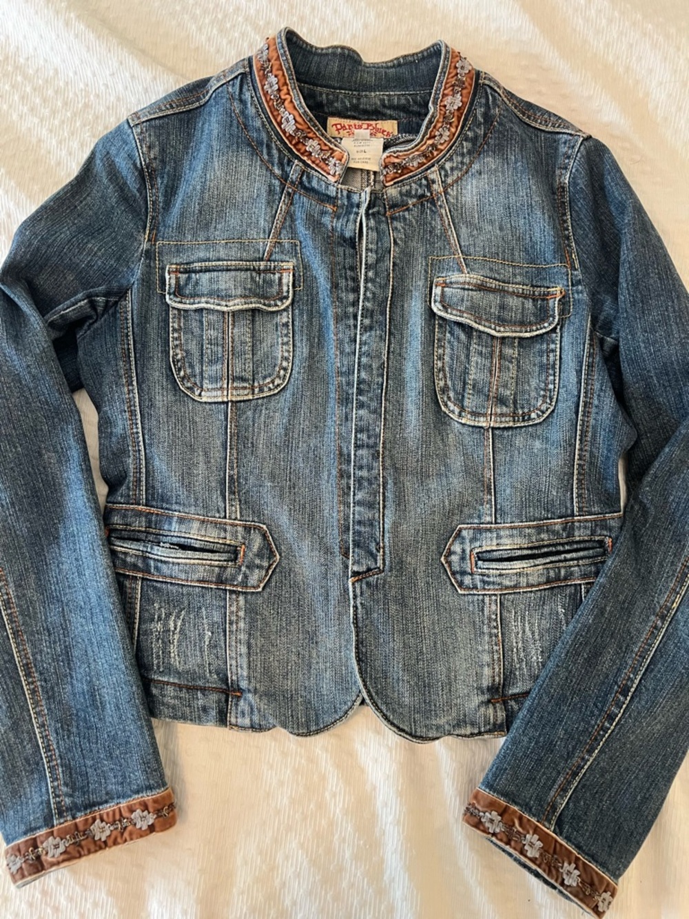 Paris Blues Embroidered Velvet Trim Blue Denim Jacket
